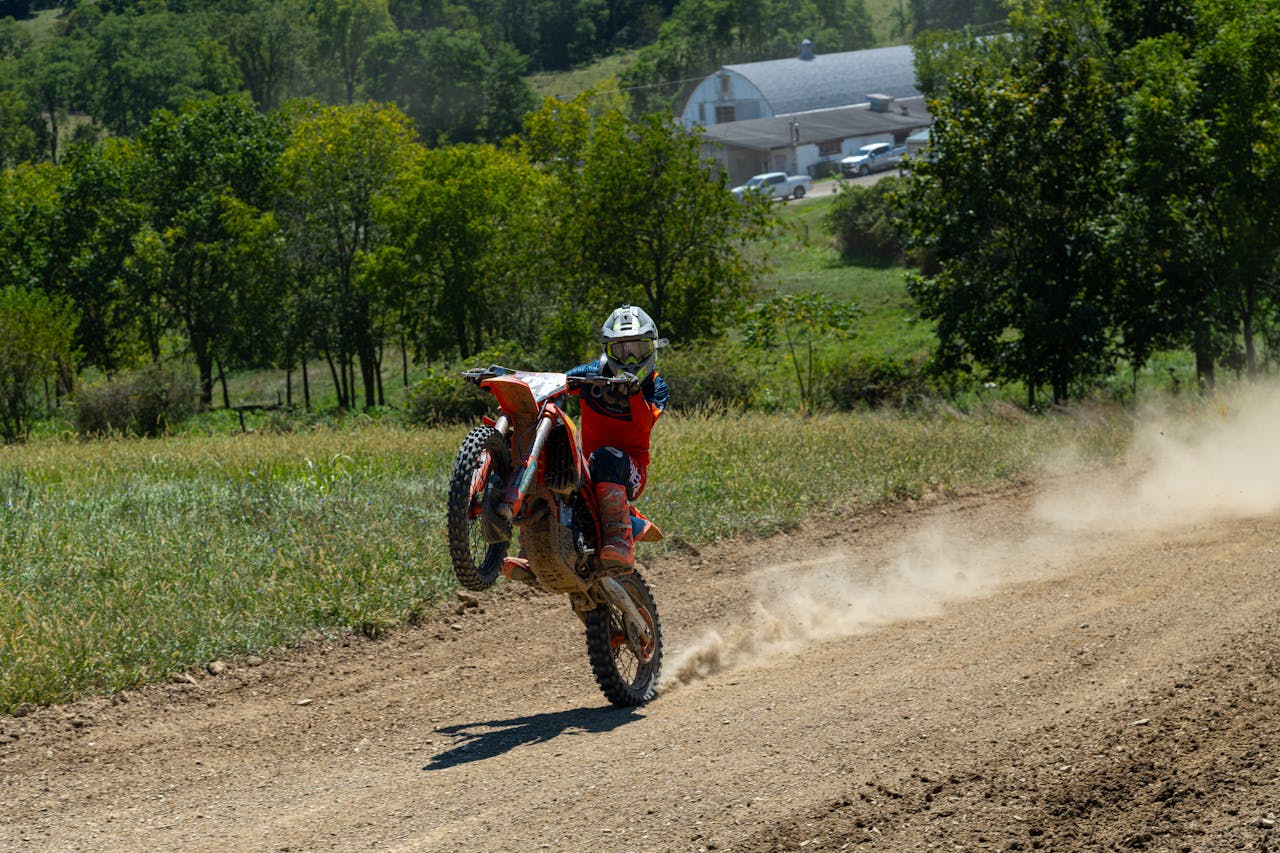 gallery-4 Dynamic dirt biking scene on outdoor track in Canonsburg, PA, showcasing an enthusiastic rider.